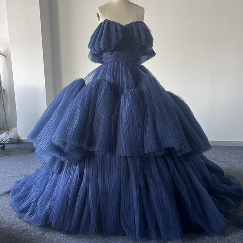 韓国風ウエディングドレス もこもこチュールドレス プリーツ  