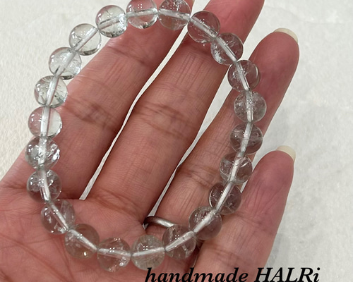 天然石ブレスレット437◇プラシオライト(グリーンアメジスト) 虹あり