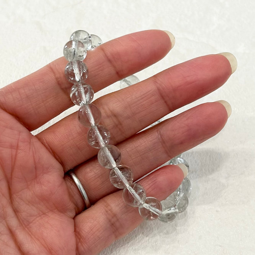 天然石ブレスレット437◇プラシオライト(グリーンアメジスト) 虹あり