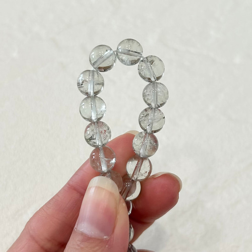 天然石ブレスレット437◇プラシオライト(グリーンアメジスト) 虹あり