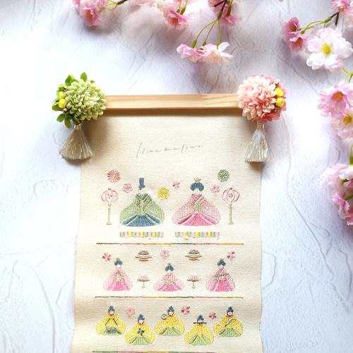 ひな祭りタペストリー❁花ぼんぼり・雛マム❁No.192 タペストリー