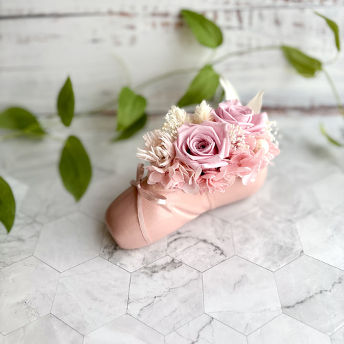 プリザーブドフラワーアレンジ バレエシューズ ホワイト ピンク