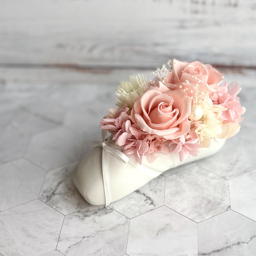 プリザーブドフラワーアレンジ バレエシューズ ホワイト ピンク