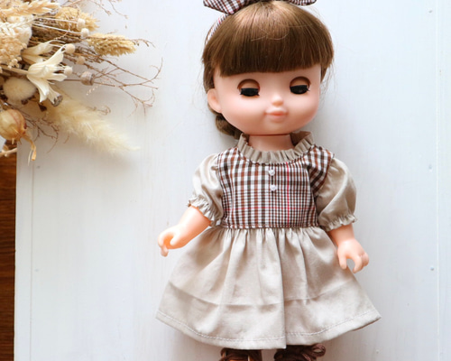 26cmドール服 ぬいぐるみ服 チェック柄ワンピース ソランちゃん レミン