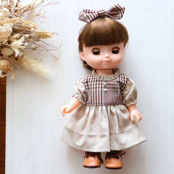 26cmドール服 ぬいぐるみ服 チェック柄ワンピース ソランちゃん レミン