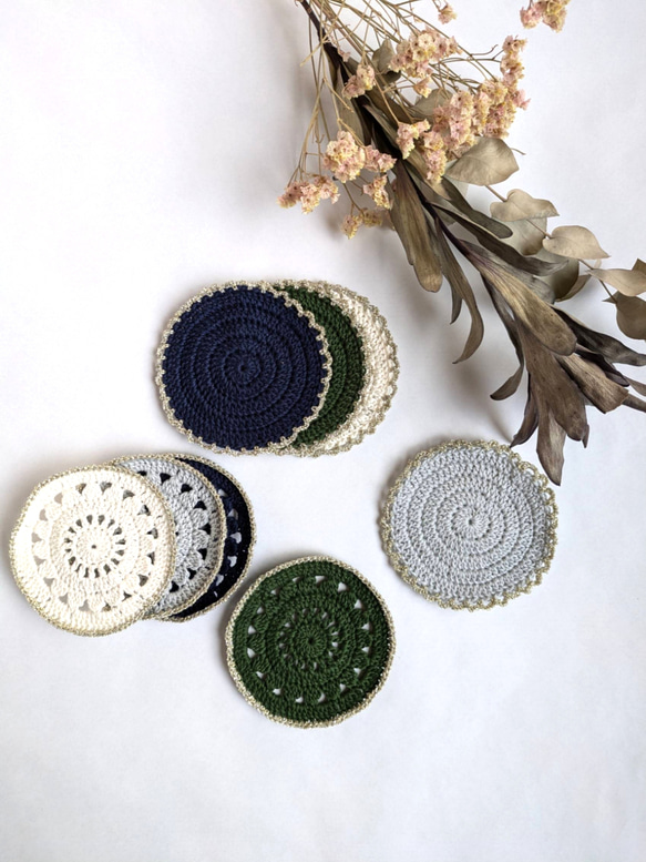 ティータイムを華やかに♪ラメ糸フリルのコースター 3枚目の画像