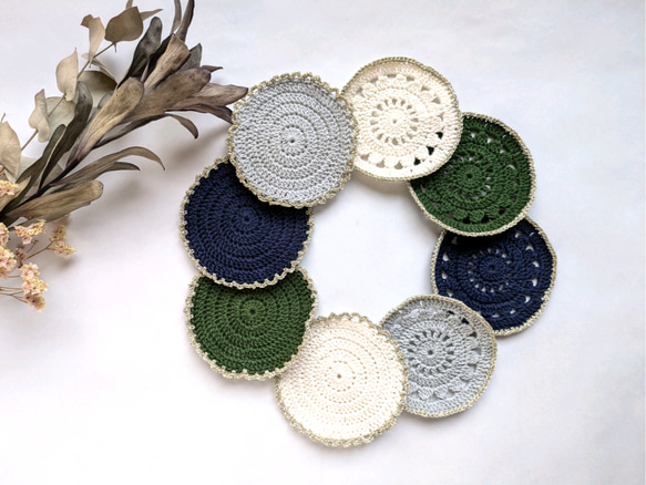 ティータイムを華やかに♪ラメ糸フリルのコースター 5枚目の画像