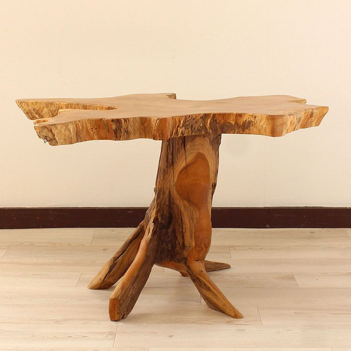 【在庫処分セール】サイドテーブル 木製 チーク材 原木 切り株 根っこ 再利用 花台 カフェテーブル F-0002B-3