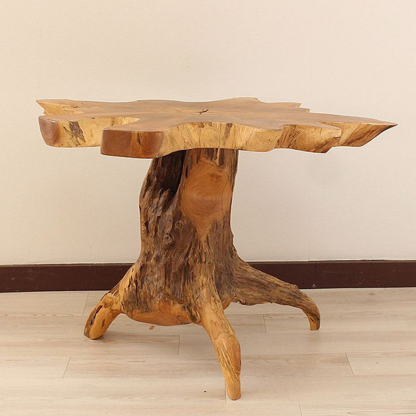 在庫処分セール】サイドテーブル 木製 チーク材 原木 切り株 根っこ 再