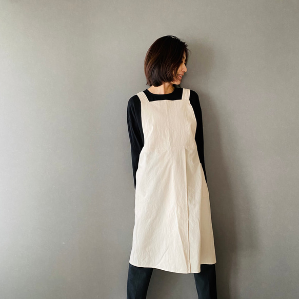 毎日使えるpottery apron コットンきなり 柔らかい 生地 スリット ノー
