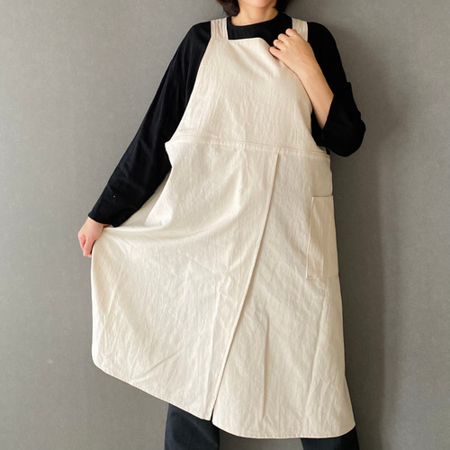毎日使えるpottery apron コットンきなり 柔らかい 生地 スリット ノー