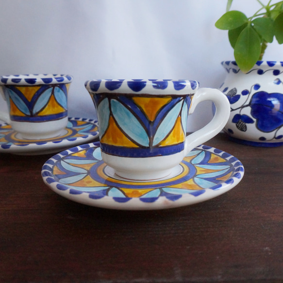 エスプレッソカップ＆ソーサー マヨリカ焼き イタリア陶器 デミタス