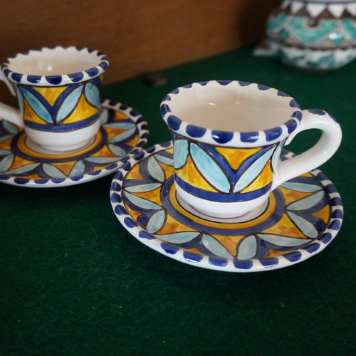 エスプレッソカップ＆ソーサー マヨリカ焼き イタリア陶器 デミタス