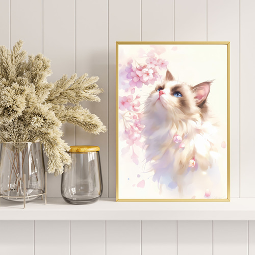 「ラグドール　イン　花畑」　猫、絵画 ラグドール イン 花畑」 猫、絵画 ラグドール イン 花畑」 猫、絵画