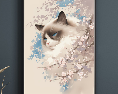 桜猫戯舞 - ラグドール No.3】桜・花見・春・花びら・子猫・猫