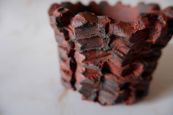 3号透し高台赤鉢797　塊根植物　多肉植物　盆栽　植木鉢　作家鉢　沖縄 2枚目の画像