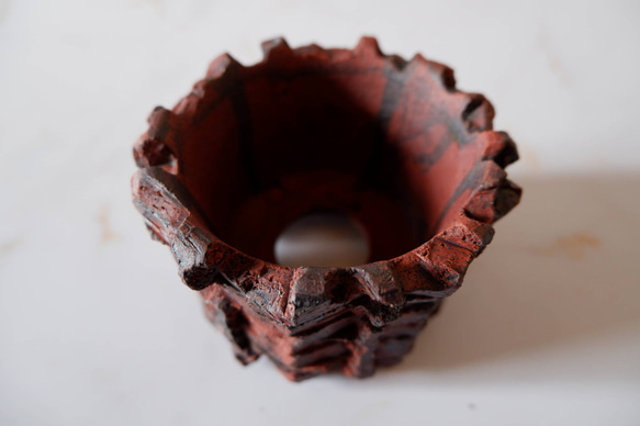 3号透し高台赤鉢797　塊根植物　多肉植物　盆栽　植木鉢　作家鉢　沖縄 4枚目の画像