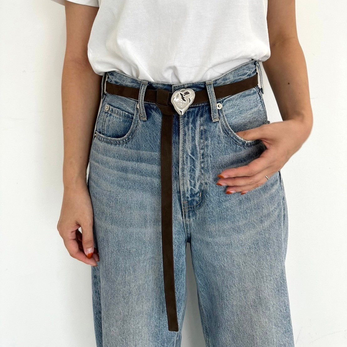 Nabel×hiros23コラボ　ハートベルト：ヌバックロングブラウン×シルバー