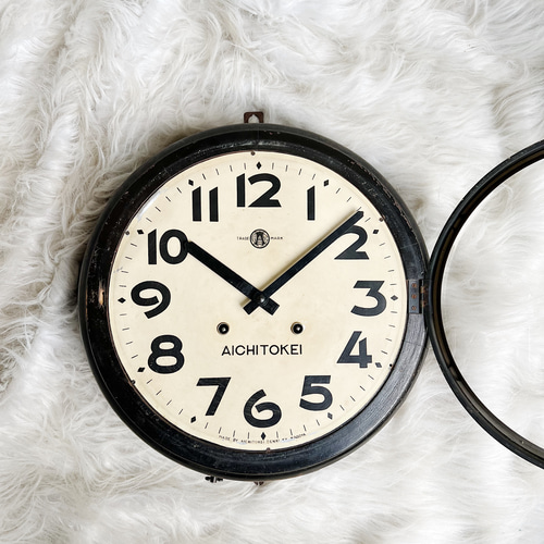 1949's 昭和24年AICHITOKEI 木製圓形發條掛鐘壁鐘時鐘・鬧鐘・掛鐘河水
