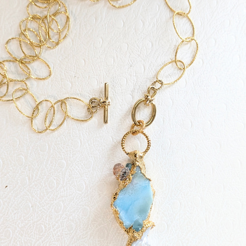 ラリマー原石とサンストーンとバロックパールのネックレス ネックレス