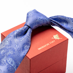 シルクネクタイ ペイズリー柄 ブルー ギフト ネーム刺繍 INOKUCHI1567