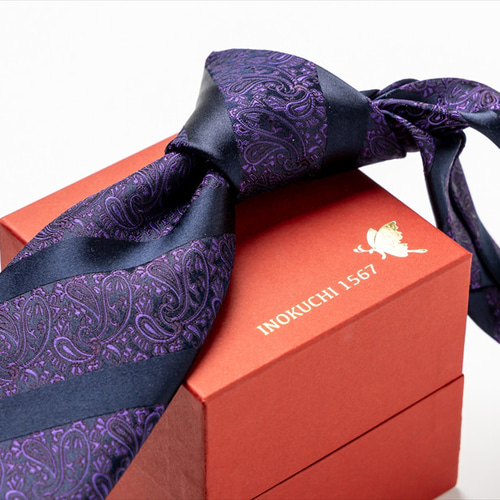 シルクネクタイ ペイズリーストライプ柄 パープル紫 ギフト