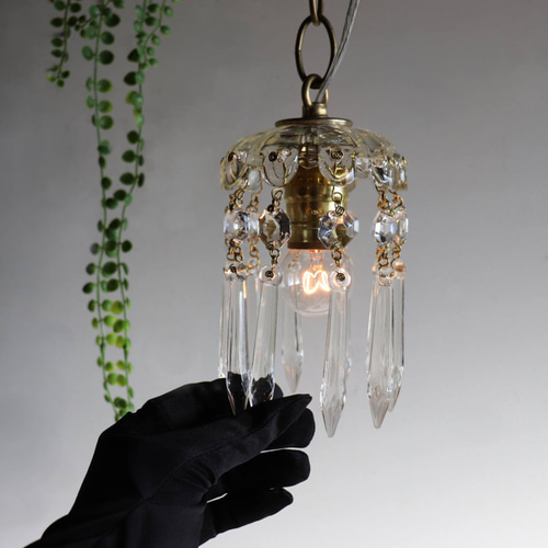 ヴィンテージミニシャンデリアペンダントライトガラス製アロープリズム