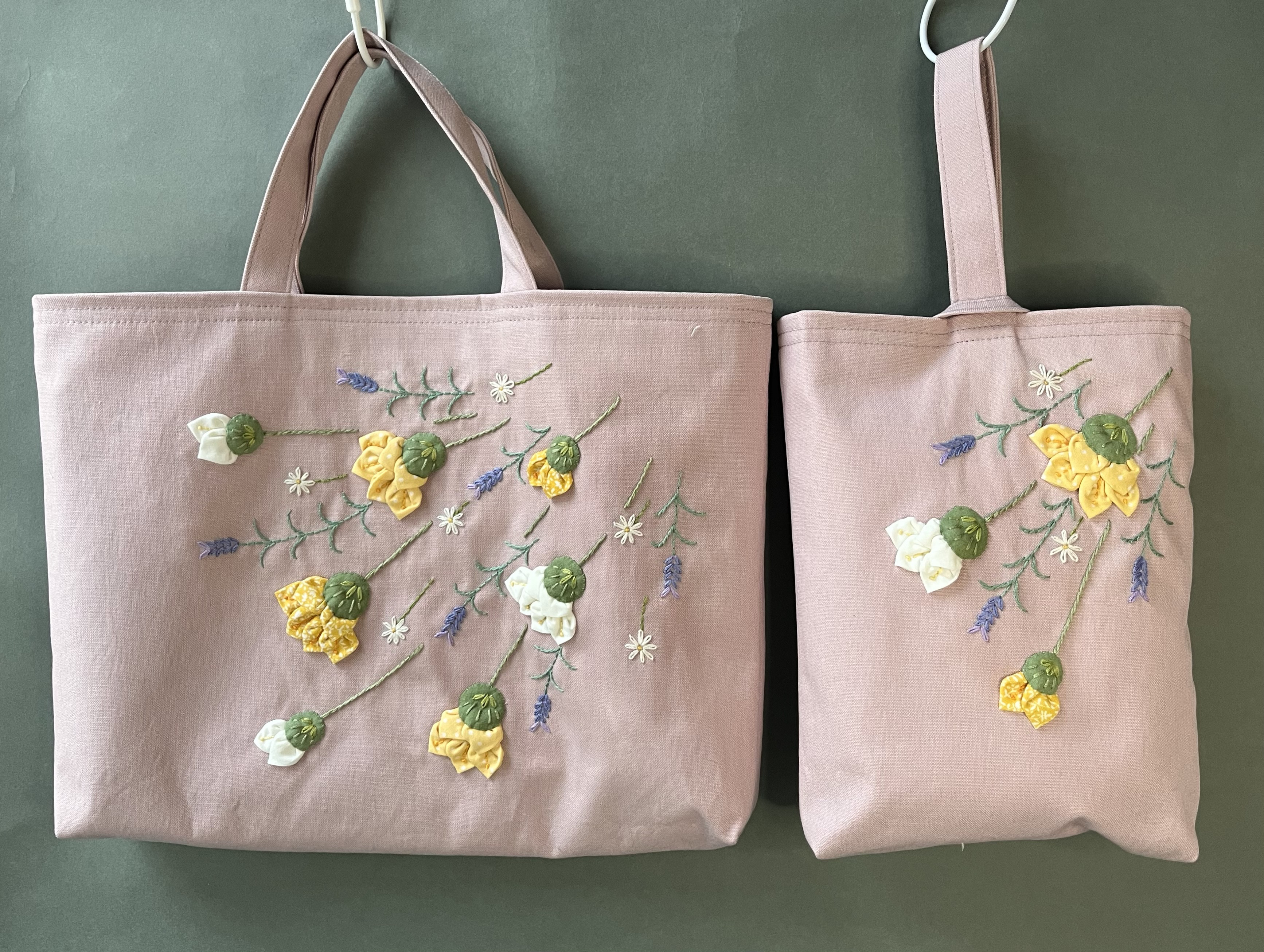 ダリアとハーブのお花のレッスンバッグセット(マチ付き)