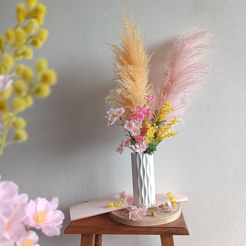 パンパスグラス　ドライフラワー　40本セット パンパスグラス×桜×ミモザのカラフル春花セット ひなまつり2026 新春