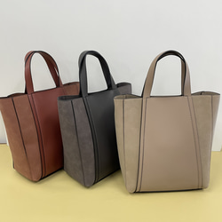 高級合皮 ミニポシェット付き 2Wayスエード切替 コンビ 縦型トートベージュ 4枚目の画像