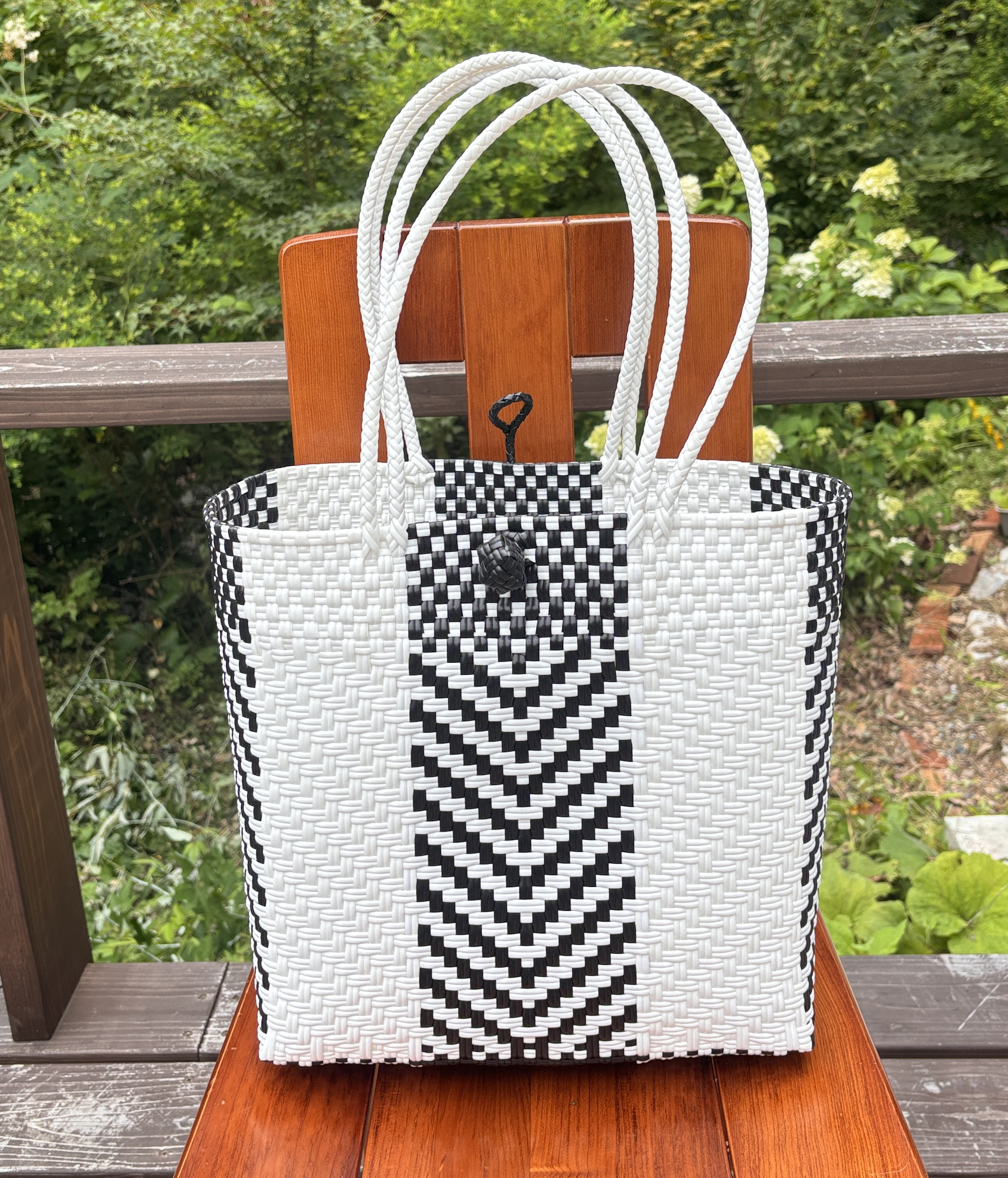 爽やかな編み模様　A4サイズ トートバッグ　プラバッグ素材