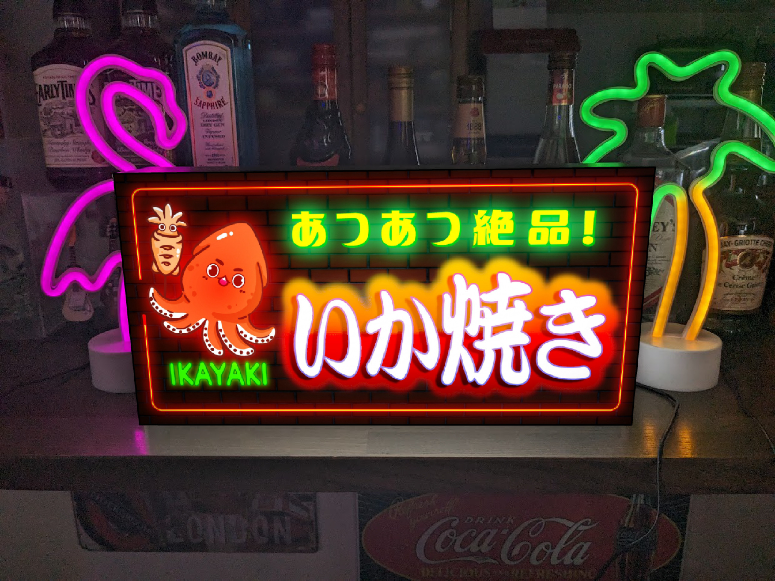 【Lサイズ】いか焼き イカ焼き たこ焼き お祭り 屋台 居酒屋 店舗 キッチンカー 照明 看板 置物 雑貨 ライトBOX