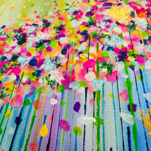 原画 抽象画 光 輝きF6 ブルー 花 カラフル 太陽 おひさま