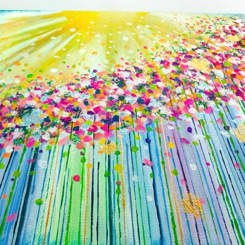 絵画　アート　モダンアート　現代アート　抽象画　イラスト　インテリア　カラフル 原画 抽象画 光 輝きF6 ブルー 花 カラフル 太陽 おひさま おしゃれ