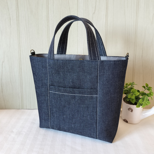 デニムバッグ インド刺繍リボンがお洒落 きちんと感のある布