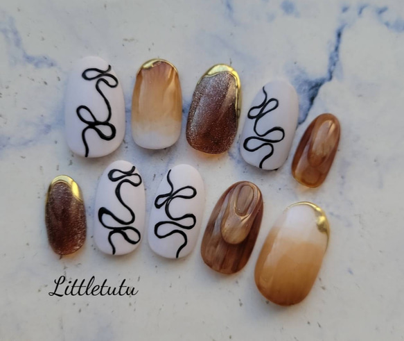 ネイルチップ 現品 リボンライン カラグラ マグネット ニュアンス