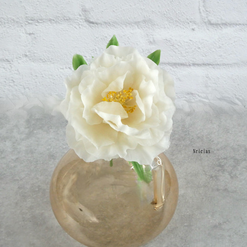 牡丹 ✿クレイフラワー （葉付き） NO.H18-2WL アートフラワー Nricias