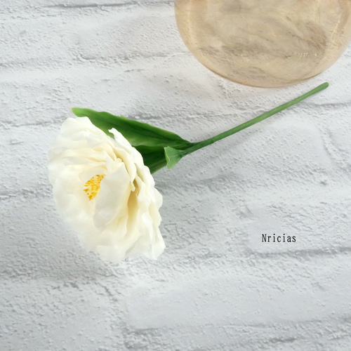 牡丹 ✿クレイフラワー （葉付き） NO.H18-2WL アートフラワー Nricias