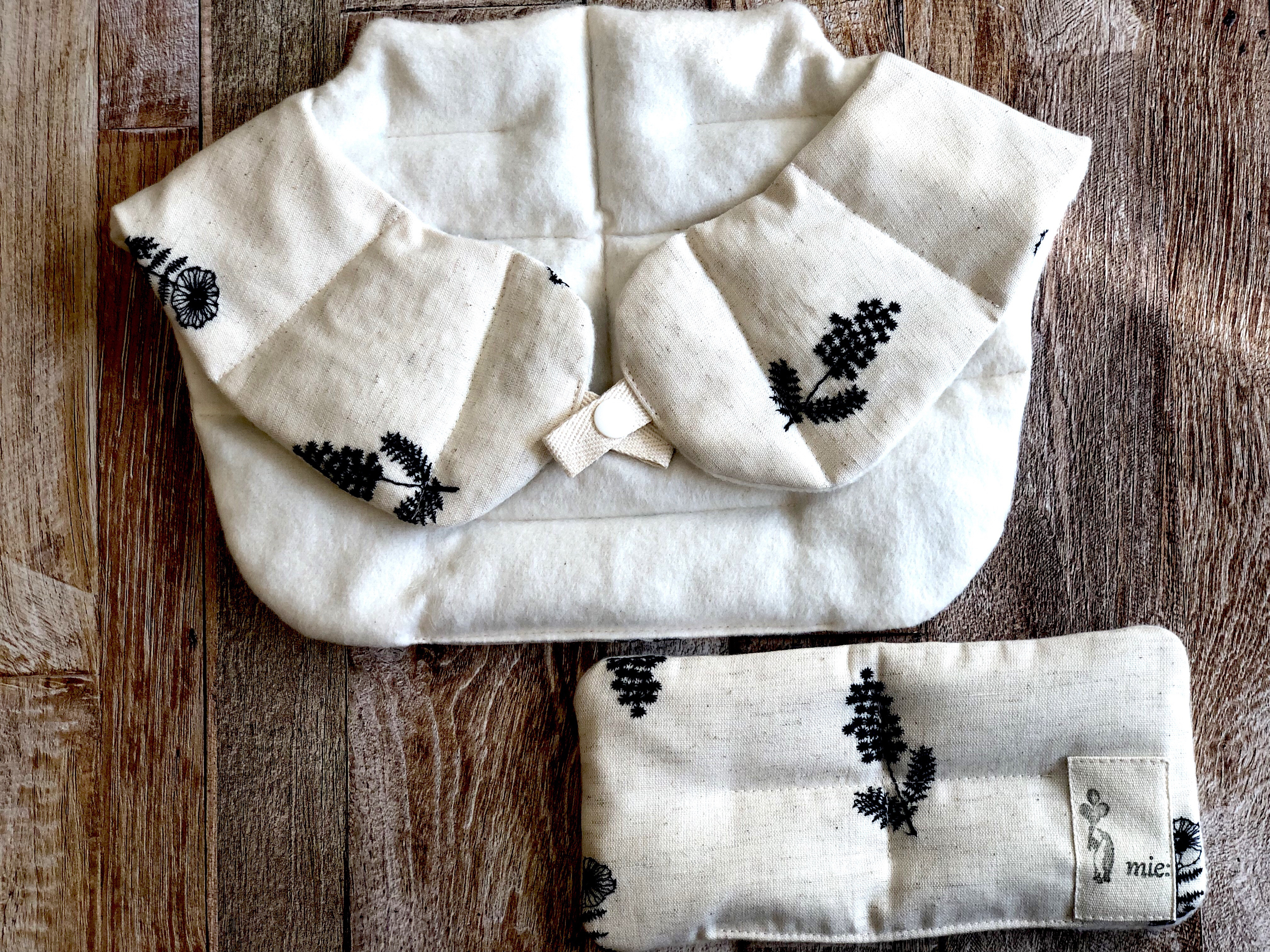 ★送料無料★整体師が作ったこだわりの小豆カイロSET （インド綿・ホワイト刺繍）