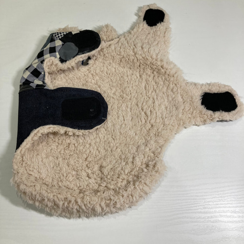 犬服 ポンチョ 幾何学柄&デニム Mサイズ リード穴あり ペット服