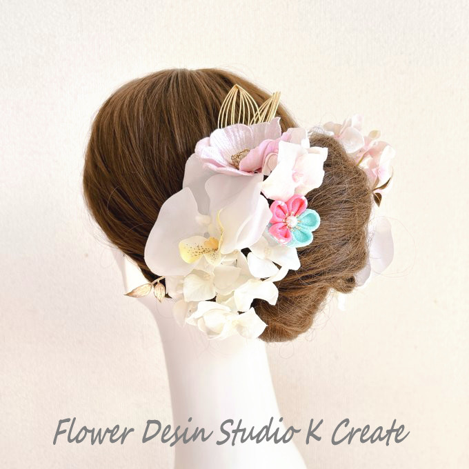 胡蝶蘭と紫陽花のヘッドドレス　ウェディング ヘアアクセサリー　胡蝶蘭　髪飾り　ブライダル　結婚式　二次会　披露宴　紫陽花