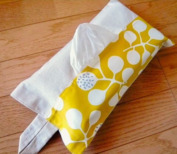 ボックスティッシュカバー【北欧柄 リーフ柄マスタードイエロー 箱