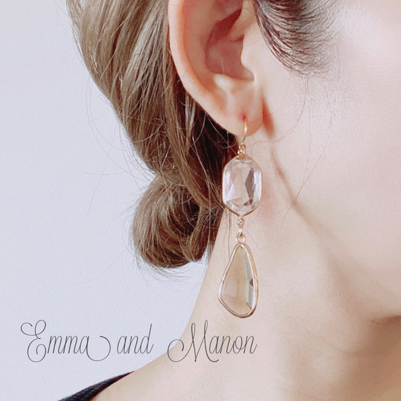 サージカルステンレスフック　大ぶり パーティ ウェディング にも✨ クリア 揺れる ロング ピアス/イヤリング 1枚目の画像