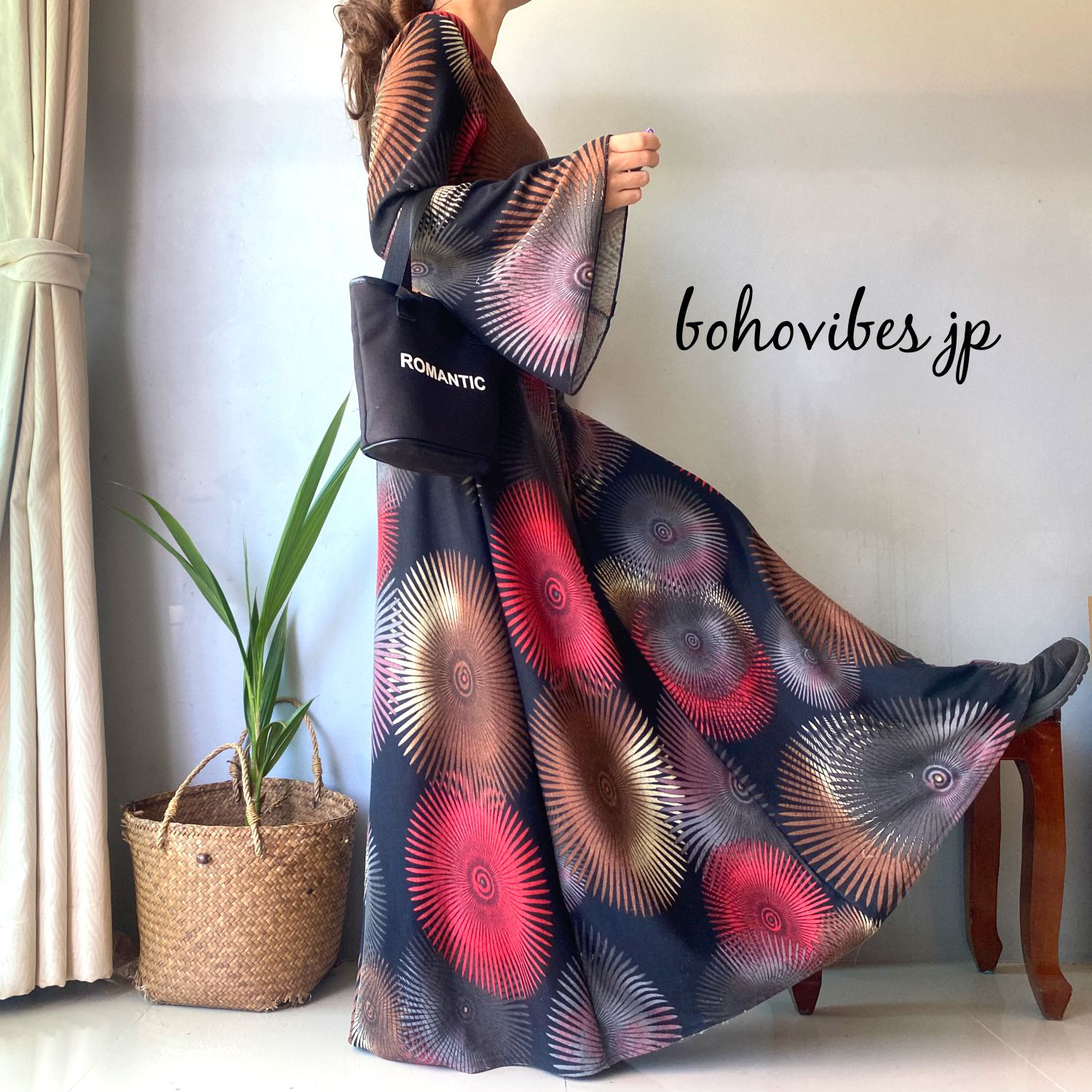 あったか起毛 ベルスリーブ マキシワンピース