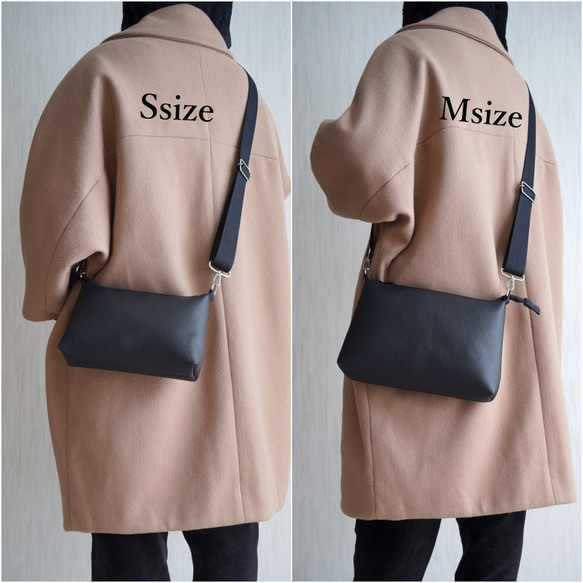 UrbanClassic-大人の斜め掛けショルダーバッグ（Mサイズ）男女兼用/軽量/撥水エコレザー/モノトーンブラック 12枚目の画像