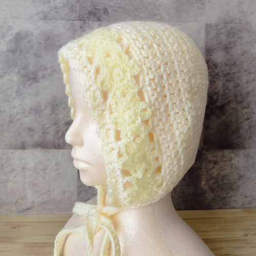 ボンネット ニット帽 クロシェハット 耳当て付きニット帽 手編み