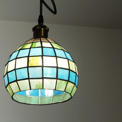 緑ストライプのダウンライト ver.1 ステンドグラスとLED（白昼色