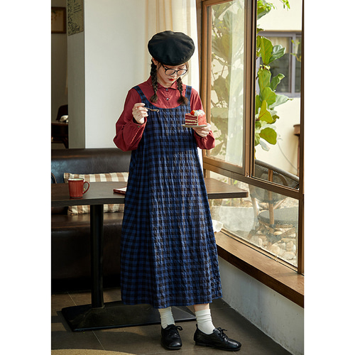 100%コットン格子ワンピース チェック柄ノースリーブワンピース