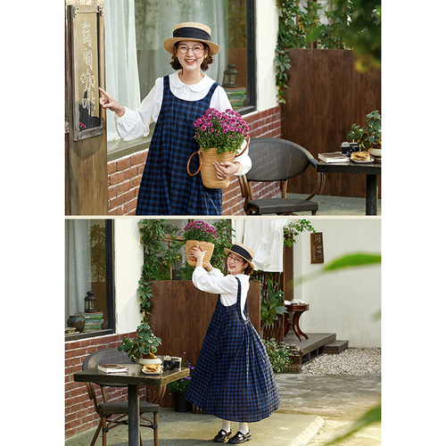 チェック柄ノースリーブワンピース チェック柄 x ノースリーブマキシワンピース【リボンベルト