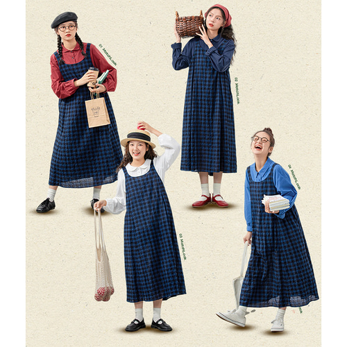 ネイビー チェック柄 ノースリーブ ワンピース 100%コットン格子ワンピース チェック柄ノースリーブワンピース